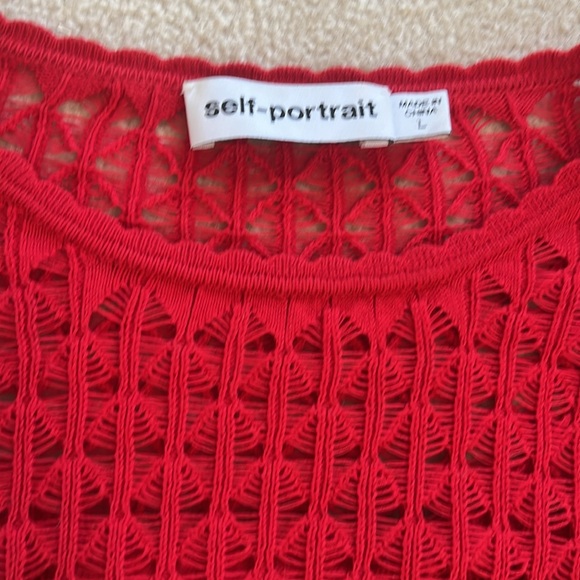 Women’s Self-Portrait Dark Red Knitted Lace Top Size Large - Picture 4 of 8